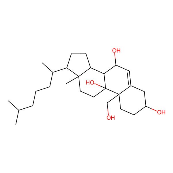 2D Structure of (3S,7S,8R,9R,10S,13R,14S,17R)-10-(hydroxymethyl)-13-methyl-17-[(2R)-6-methylheptan-2-yl]-1,2,3,4,7,8,11,12,14,15,16,17-dodecahydrocyclopenta[a]phenanthrene-3,7,9-triol