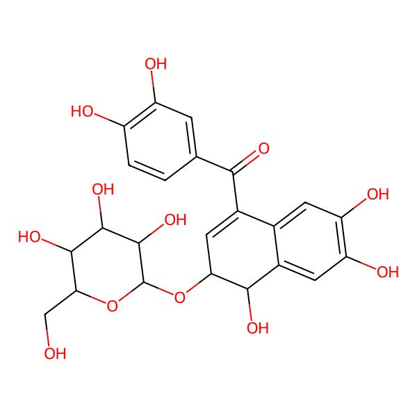 2D Structure of (3,4-Dihydroxyphenyl)-[4,6,7-trihydroxy-3-[3,4,5-trihydroxy-6-(hydroxymethyl)oxan-2-yl]oxy-3,4-dihydronaphthalen-1-yl]methanone