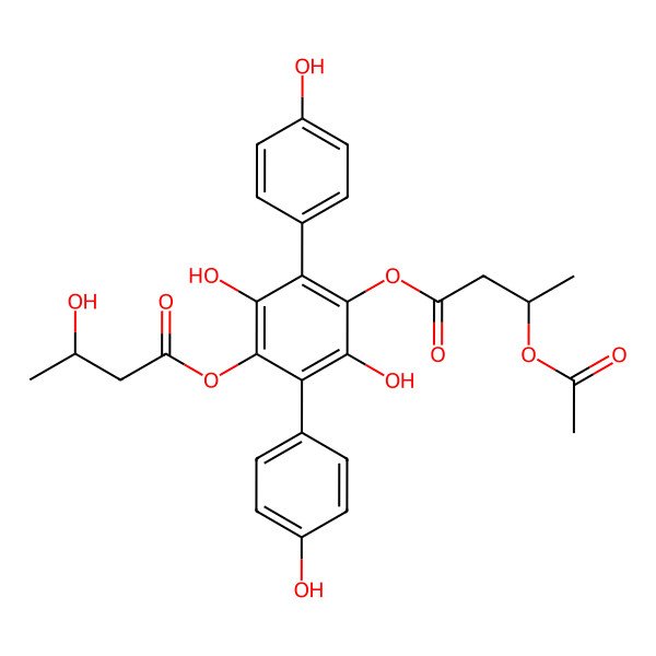 2D Structure of [4-[(3S)-3-acetyloxybutanoyl]oxy-2,5-dihydroxy-3,6-bis(4-hydroxyphenyl)phenyl] (3R)-3-hydroxybutanoate