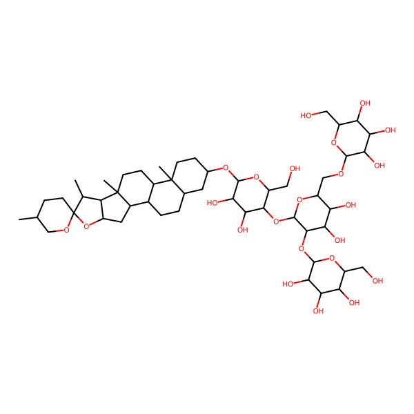 2D Structure of 2-[[6-[4,5-Dihydroxy-2-(hydroxymethyl)-6-(5',7,9,13-tetramethylspiro[5-oxapentacyclo[10.8.0.02,9.04,8.013,18]icosane-6,2'-oxane]-16-yl)oxyoxan-3-yl]oxy-3,4-dihydroxy-5-[3,4,5-trihydroxy-6-(hydroxymethyl)oxan-2-yl]oxyoxan-2-yl]methoxy]-6-(hydroxymethyl)oxane-3,4,5-triol