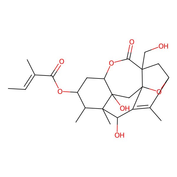 2D Structure of [13,16-Dihydroxy-5-(hydroxymethyl)-2,11,12-trimethyl-6-oxo-7,17-dioxapentacyclo[10.3.1.13,15.05,15.08,13]heptadec-1-en-10-yl] 2-methylbut-2-enoate