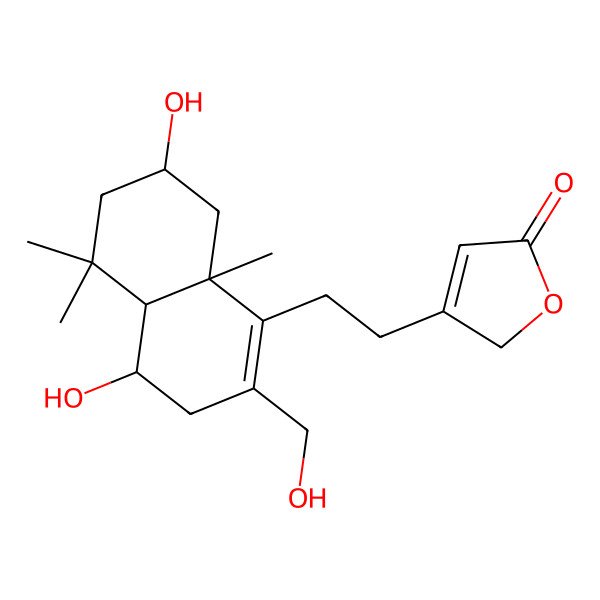 2D Structure of 3-[2-[(4S,4aS,7S,8aS)-4,7-dihydroxy-2-(hydroxymethyl)-5,5,8a-trimethyl-3,4,4a,6,7,8-hexahydronaphthalen-1-yl]ethyl]-2H-furan-5-one