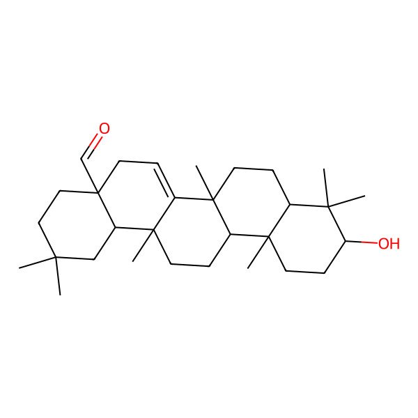 2D Structure of (4aR,6aS,6bS,8aR,10S,12aS,14aS,14bS)-10-hydroxy-2,2,6b,9,9,12a,14a-heptamethyl-1,3,4,5,6a,7,8,8a,10,11,12,13,14,14b-tetradecahydropicene-4a-carbaldehyde