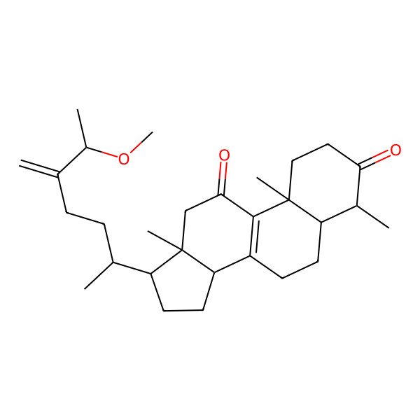 2D Structure of (4S,5S,10S,13R,14S,17R)-17-[(2R,6S)-6-methoxy-5-methylideneheptan-2-yl]-4,10,13-trimethyl-2,4,5,6,7,12,14,15,16,17-decahydro-1H-cyclopenta[a]phenanthrene-3,11-dione