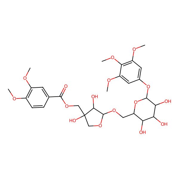2D Structure of [3,4-Dihydroxy-5-[[3,4,5-trihydroxy-6-(3,4,5-trimethoxyphenoxy)oxan-2-yl]methoxy]oxolan-3-yl]methyl 3,4-dimethoxybenzoate