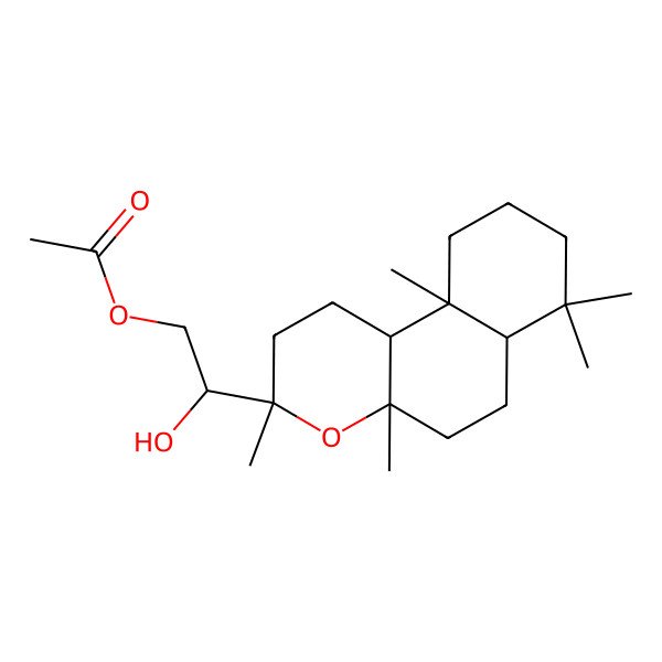 2D Structure of [(2S)-2-[(3S,4aR,6aS,10aS,10bR)-3,4a,7,7,10a-pentamethyl-2,5,6,6a,8,9,10,10b-octahydro-1H-benzo[f]chromen-3-yl]-2-hydroxyethyl] acetate