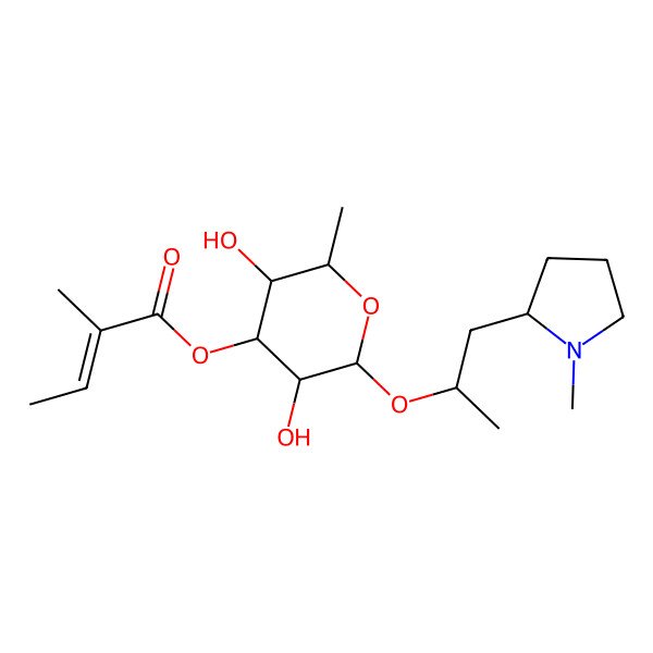 2D Structure of [(2S,3R,4R,5S,6R)-3,5-dihydroxy-2-methyl-6-[(2R)-1-[(2R)-1-methylpyrrolidin-2-yl]propan-2-yl]oxyoxan-4-yl] (Z)-2-methylbut-2-enoate