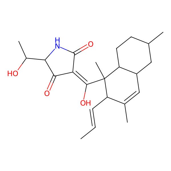 2D Structure of 5-(1-hydroxyethyl)-3-[hydroxy-(1,3,6-trimethyl-2-prop-1-enyl-4a,5,6,7,8,8a-hexahydro-2H-naphthalen-1-yl)methylidene]pyrrolidine-2,4-dione