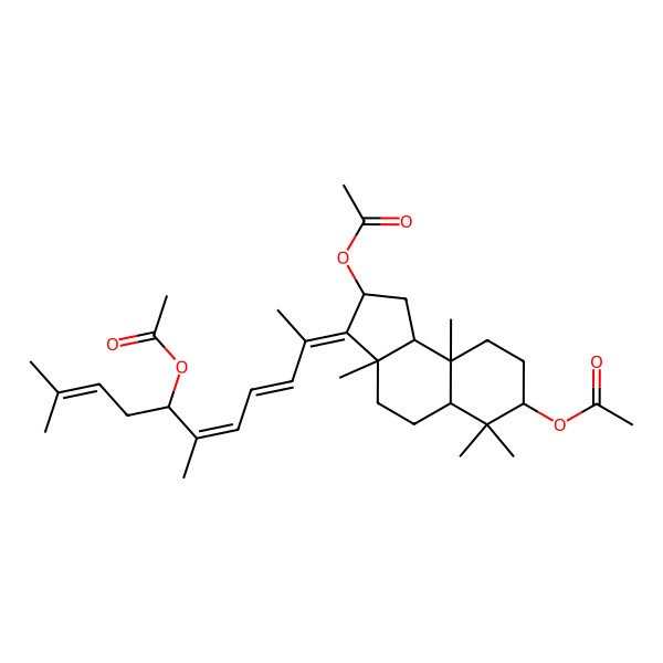 2D Structure of [(2S,3Z,3aS,5aR,7S,9aR,9bS)-2-acetyloxy-3-[(3E,5E,7S)-7-acetyloxy-6,10-dimethylundeca-3,5,9-trien-2-ylidene]-3a,6,6,9a-tetramethyl-2,4,5,5a,7,8,9,9b-octahydro-1H-cyclopenta[a]naphthalen-7-yl] acetate