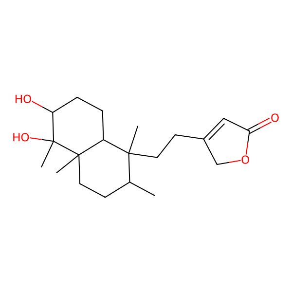 2D Structure of 3-[2-[(1S,2R,4aS,5R,6R,8aR)-5,6-dihydroxy-1,2,4a,5-tetramethyl-3,4,6,7,8,8a-hexahydro-2H-naphthalen-1-yl]ethyl]-2H-furan-5-one