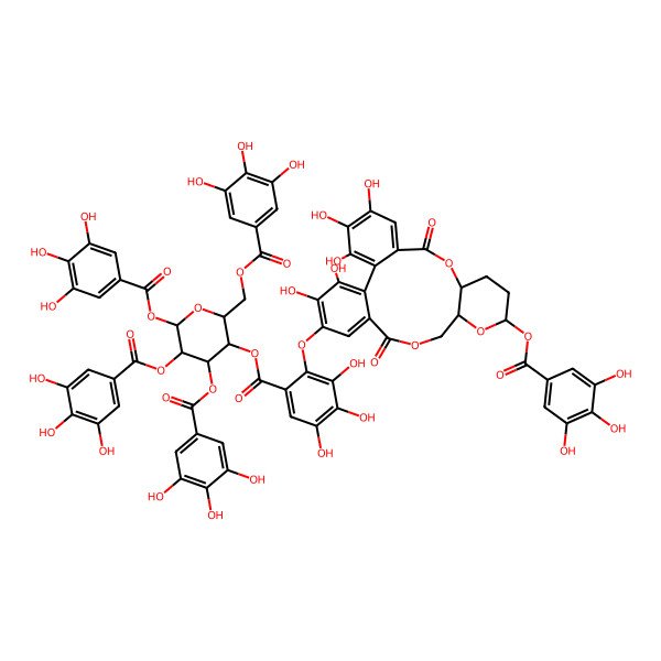 2D Structure of [4,5,6-Tris[(3,4,5-trihydroxybenzoyl)oxy]-2-[(3,4,5-trihydroxybenzoyl)oxymethyl]oxan-3-yl] 3,4,5-trihydroxy-2-[[3,4,5,22,23-pentahydroxy-8,18-dioxo-13-(3,4,5-trihydroxybenzoyl)oxy-9,14,17-trioxatetracyclo[17.4.0.02,7.010,15]tricosa-1(23),2,4,6,19,21-hexaen-21-yl]oxy]benzoate