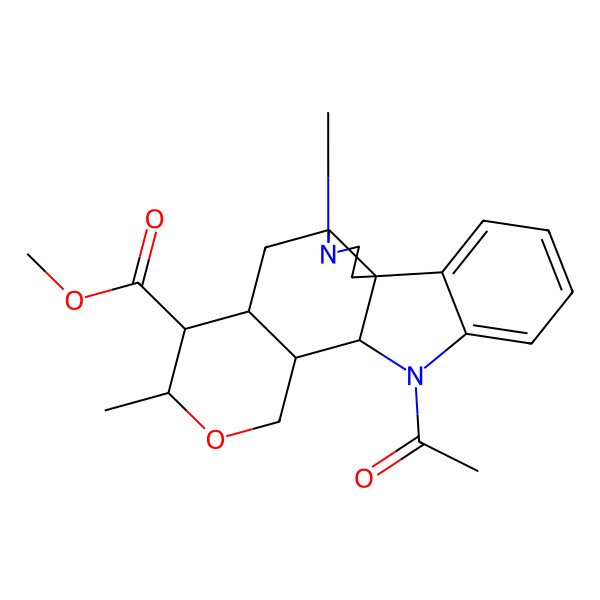 2D Structure of methyl (1R,5S,7R,8R,9R,12R,13S)-14-acetyl-4,9-dimethyl-10-oxa-4,14-diazapentacyclo[11.7.0.01,5.07,12.015,20]icosa-15,17,19-triene-8-carboxylate