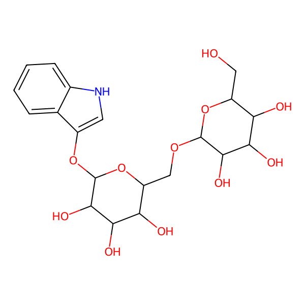 2D Structure of (2R,3S,4S,5R,6R)-2-(hydroxymethyl)-6-[[(2R,3S,4S,5R,6S)-3,4,5-trihydroxy-6-(1H-indol-3-yloxy)oxan-2-yl]methoxy]oxane-3,4,5-triol