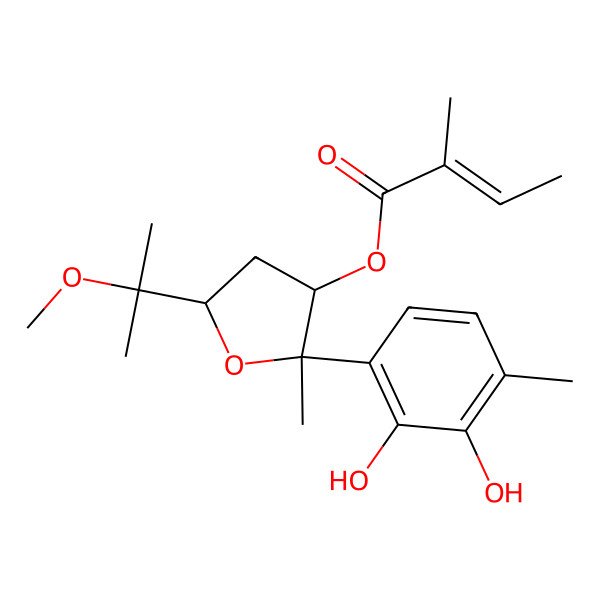 2D Structure of [(2R,3S,5S)-2-(2,3-dihydroxy-4-methylphenyl)-5-(2-methoxypropan-2-yl)-2-methyloxolan-3-yl] (Z)-2-methylbut-2-enoate