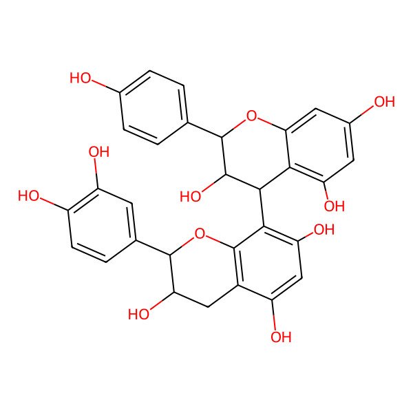 2D Structure of (2R,3R)-2-(3,4-dihydroxyphenyl)-8-[(2R,3S,4S)-3,5,7-trihydroxy-2-(4-hydroxyphenyl)-3,4-dihydro-2H-chromen-4-yl]-3,4-dihydro-2H-chromene-3,5,7-triol