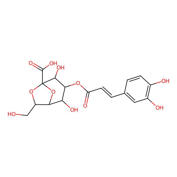 2D Structure of 3-[3-(3,4-Dihydroxyphenyl)prop-2-enoyloxy]-2,4-dihydroxy-7-(hydroxymethyl)-6,8-dioxabicyclo[3.2.1]octane-5-carboxylic acid