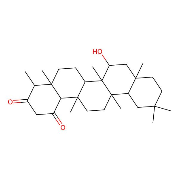 2D Structure of (4R,4aR,6aS,6aS,6bR,7S,8aR,12aR,14aR,14bS)-7-hydroxy-4,4a,6a,6b,8a,11,11,14a-octamethyl-5,6,6a,7,8,9,10,12,12a,13,14,14b-dodecahydro-4H-picene-1,3-dione 2D Structure of (4R,4aR,6aS,6aS,6bR,7S,8aR,12aR,14aR,14bS)-7-hydroxy-4,4a,6a,6b,8a,11,11,14a-octamethyl-5,6,6a,7,8,9,10,12,12a,13,14,14b-dodecahydro-4H-picene-1,3-dione