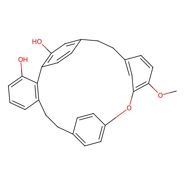 2D Structure of 16-Methoxy-14-oxapentacyclo[20.2.2.210,13.115,19.02,7]nonacosa-1(24),2(7),3,5,10(29),11,13(28),15,17,19(27),22,25-dodecaene-3,24-diol