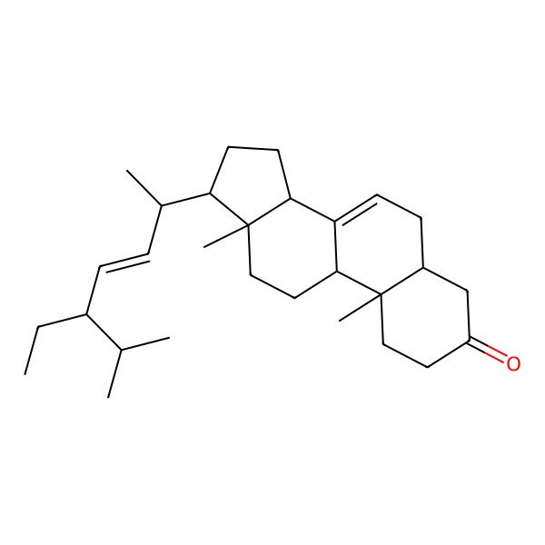 2D Structure of (5S,9R,10S,13R,14S,17R)-17-[(2S,5S)-5-ethyl-6-methylhept-3-en-2-yl]-10,13-dimethyl-1,2,4,5,6,9,11,12,14,15,16,17-dodecahydrocyclopenta[a]phenanthren-3-one