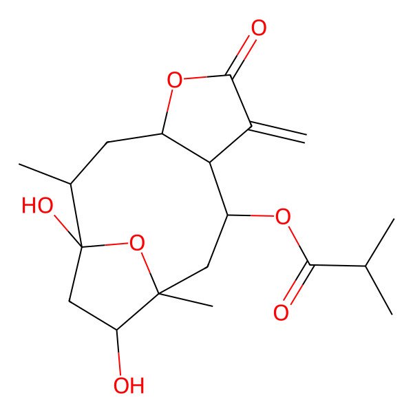 2D Structure of [(2S,4R,8S,9R,12R)-1,12-dihydroxy-2,11-dimethyl-7-methylidene-6-oxo-5,14-dioxatricyclo[9.2.1.04,8]tetradecan-9-yl] 2-methylpropanoate
