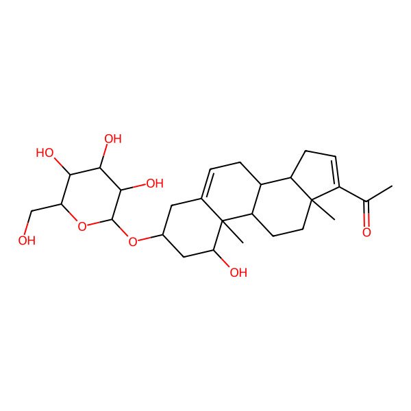 2D Structure of 1-[1-hydroxy-10,13-dimethyl-3-[3,4,5-trihydroxy-6-(hydroxymethyl)oxan-2-yl]oxy-2,3,4,7,8,9,11,12,14,15-decahydro-1H-cyclopenta[a]phenanthren-17-yl]ethanone