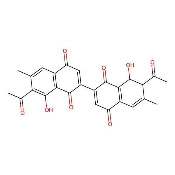 2D Structure of 7-acetyl-2-[(7R,8S)-7-acetyl-8-hydroxy-6-methyl-1,4-dioxo-7,8-dihydronaphthalen-2-yl]-8-hydroxy-6-methylnaphthalene-1,4-dione