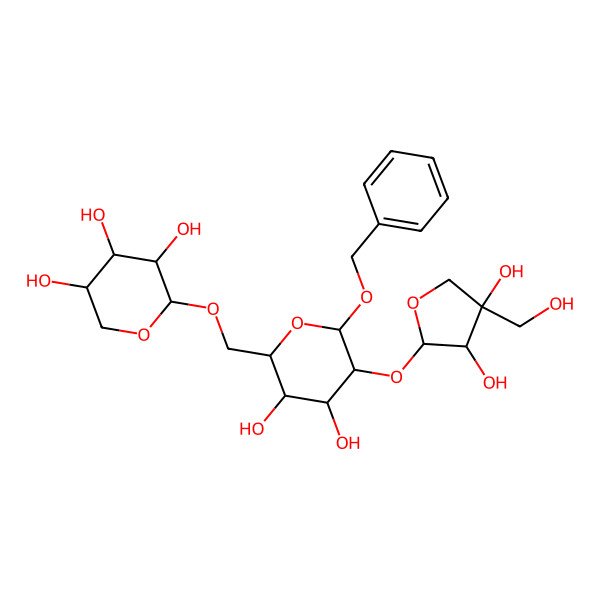 2D Structure of (2S,3R,4S,5R)-2-[[(2R,3S,4S,5R,6R)-5-[(2S,3R,4R)-3,4-dihydroxy-4-(hydroxymethyl)oxolan-2-yl]oxy-3,4-dihydroxy-6-phenylmethoxyoxan-2-yl]methoxy]oxane-3,4,5-triol