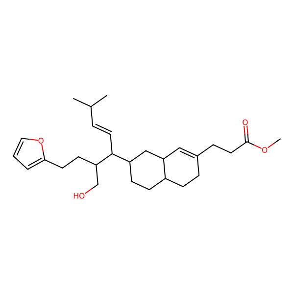 2D Structure of Methyl 11-(4-((E)-15-(17-(furan-2-yl) ethyl)-28-hydroxy-24-methylhept-22-en-14-yl)-5,6,7,8,9,10,-octahydronaphthalen-7-yl) propanoate