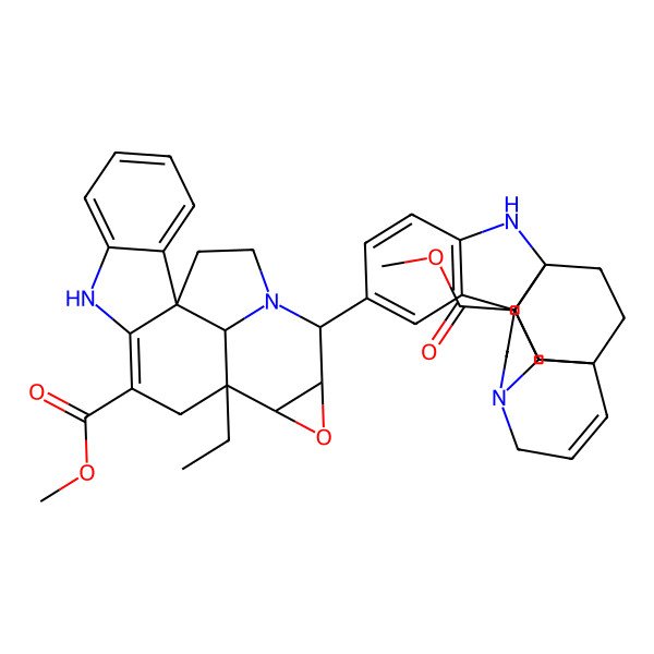 2D Structure of methyl (1R,12S,13S,15R,16R,20R)-12-ethyl-16-[(1R,9R,16R,18R,21S)-18-methoxycarbonyl-2,12-diazahexacyclo[14.2.2.19,12.01,9.03,8.016,21]henicosa-3(8),4,6,14-tetraen-6-yl]-14-oxa-8,17-diazahexacyclo[10.7.1.01,9.02,7.013,15.017,20]icosa-2,4,6,9-tetraene-10-carboxylate