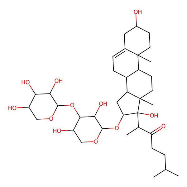 2D Structure of (S)-2-((3S,8R,9S,10R,13S,14S,16S,17S)-16-(((2S,3R,4S,5S)-3,5-Dihydroxy-4-(((2S,3R,4S,5R)-3,4,5-trihydroxytetrahydro-2H-pyran-2-yl)oxy)tetrahydro-2H-pyran-2-yl)oxy)-3,17-dihydroxy-10,13-dimethyl-2,3,4,7,8,9,10,11,12,13,14,15,16,17-tetradecahydro-1H-cyclopenta[a]phenanthren-17-yl)-6-methylheptan-3-one