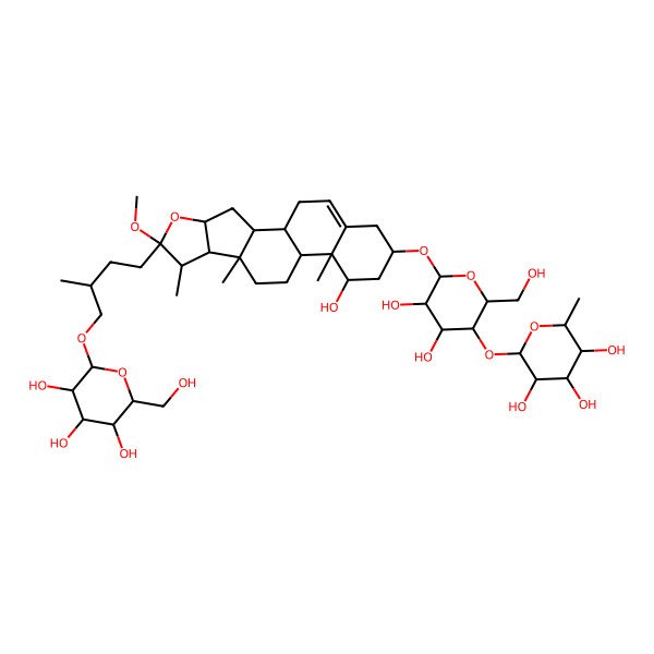 2D Structure of (2S,3R,4R,5R,6S)-2-[(2R,3S,4R,5R,6R)-4,5-dihydroxy-6-[[(1S,2S,4S,6R,7S,8R,9S,12S,13R,14R,16R)-14-hydroxy-6-methoxy-7,9,13-trimethyl-6-[(3R)-3-methyl-4-[(2R,3R,4S,5S,6R)-3,4,5-trihydroxy-6-(hydroxymethyl)oxan-2-yl]oxybutyl]-5-oxapentacyclo[10.8.0.02,9.04,8.013,18]icos-18-en-16-yl]oxy]-2-(hydroxymethyl)oxan-3-yl]oxy-6-methyloxane-3,4,5-triol