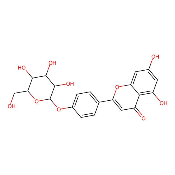 2D Structure of 5,7-dihydroxy-2-[4-[(2R,3R,4S,5S,6R)-3,4,5-trihydroxy-6-(hydroxymethyl)oxan-2-yl]oxyphenyl]chromen-4-one