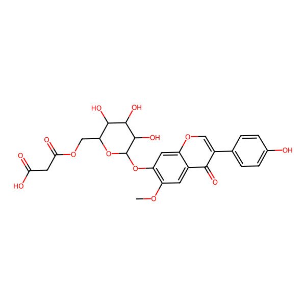 2D Structure of 3-Oxo-3-[[3,4,5-trihydroxy-6-[3-(4-hydroxyphenyl)-6-methoxy-4-oxochromen-7-yl]oxyoxan-2-yl]methoxy]propanoic acid