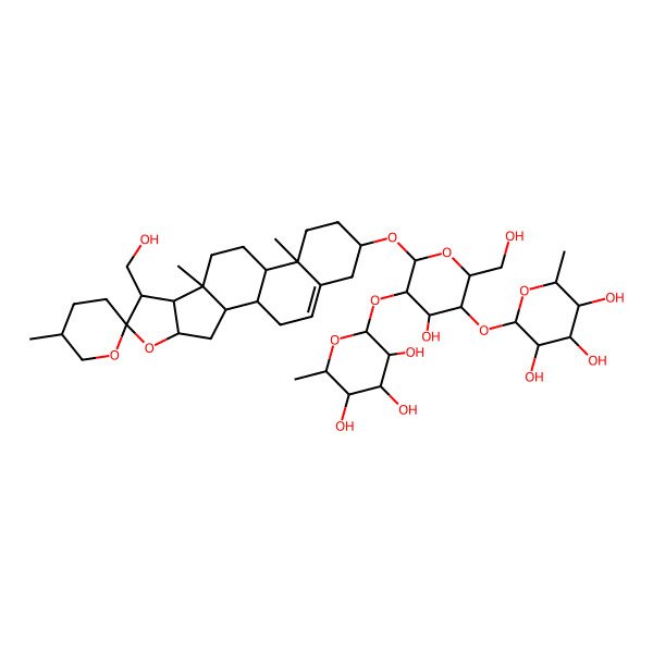 2D Structure of 2-[4-Hydroxy-2-(hydroxymethyl)-6-[7-(hydroxymethyl)-5',9,13-trimethylspiro[5-oxapentacyclo[10.8.0.02,9.04,8.013,18]icos-18-ene-6,2'-oxane]-16-yl]oxy-5-(3,4,5-trihydroxy-6-methyloxan-2-yl)oxyoxan-3-yl]oxy-6-methyloxane-3,4,5-triol