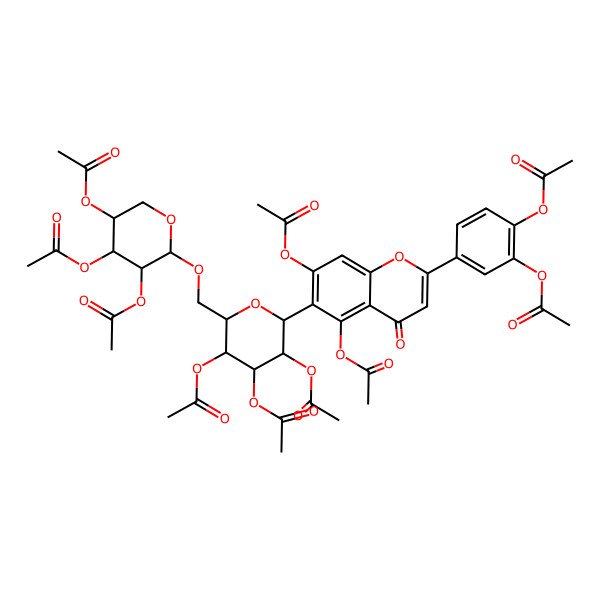 2D Structure of [(3S,4S,5R,6R)-4,5-diacetyloxy-6-[[(2R,3R,4R,5S,6S)-3,4,5-triacetyloxy-6-[5,7-diacetyloxy-2-(3,4-diacetyloxyphenyl)-4-oxochromen-6-yl]oxan-2-yl]methoxy]oxan-3-yl] acetate