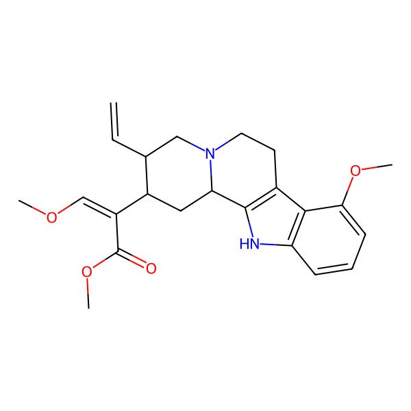 2D Structure of methyl (Z)-2-[(2R,3S,12bR)-3-ethenyl-8-methoxy-1,2,3,4,6,7,12,12b-octahydroindolo[2,3-a]quinolizin-2-yl]-3-methoxyprop-2-enoate