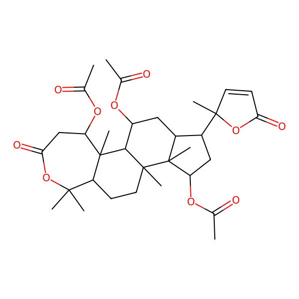 2D Structure of [3,13-Diacetyloxy-2,7,7,11,12-pentamethyl-15-(2-methyl-5-oxofuran-2-yl)-5-oxo-6-oxatetracyclo[9.7.0.02,8.012,16]octadecan-18-yl] acetate