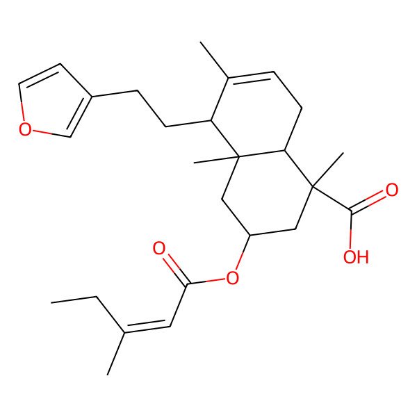 2D Structure of 5-[2-(Furan-3-yl)ethyl]-1,4a,6-trimethyl-3-(3-methylpent-2-enoyloxy)-2,3,4,5,8,8a-hexahydronaphthalene-1-carboxylic acid