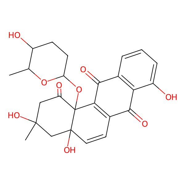 2D Structure of 3,4a,8-Trihydroxy-12b-(5-hydroxy-6-methyloxan-2-yl)oxy-3-methyl-2,4-dihydrobenzo[a]anthracene-1,7,12-trione