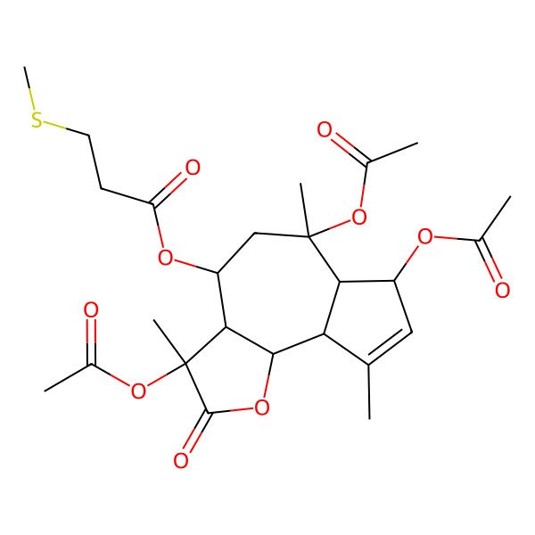 2D Structure of [(3S,3aR,4S,6S,6aR,7R,9aS,9bS)-3,6,7-triacetyloxy-3,6,9-trimethyl-2-oxo-4,5,6a,7,9a,9b-hexahydro-3aH-azuleno[4,5-b]furan-4-yl] 3-methylsulfanylpropanoate