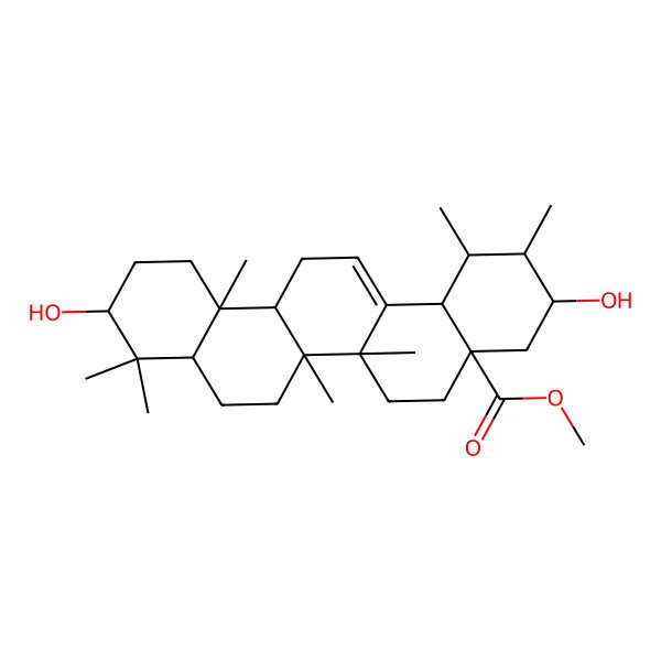 2D Structure of methyl 3,10-dihydroxy-1,2,6a,6b,9,9,12a-heptamethyl-2,3,4,5,6,6a,7,8,8a,10,11,12,13,14b-tetradecahydro-1H-picene-4a-carboxylate 2D Structure of methyl 3,10-dihydroxy-1,2,6a,6b,9,9,12a-heptamethyl-2,3,4,5,6,6a,7,8,8a,10,11,12,13,14b-tetradecahydro-1H-picene-4a-carboxylate