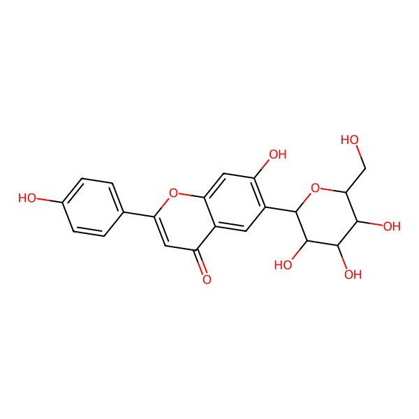 2D Structure of 7-hydroxy-2-(4-hydroxyphenyl)-6-[(2S,3R,4R,5S,6R)-3,4,5-trihydroxy-6-(hydroxymethyl)oxan-2-yl]chromen-4-one
