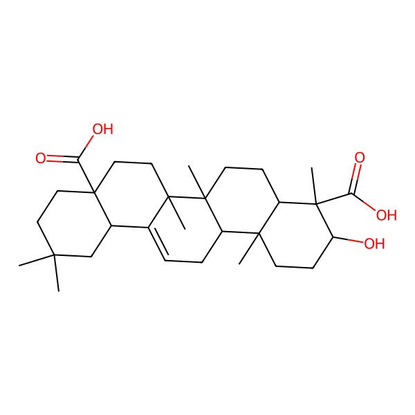 2D Structure of (3S,4S,4aR,6aR,6bS,8aS,12aR,14aR,14bR)-3-hydroxy-4,6a,6b,11,11,14b-hexamethyl-1,2,3,4a,5,6,7,8,9,10,12,12a,14,14a-tetradecahydropicene-4,8a-dicarboxylic acid