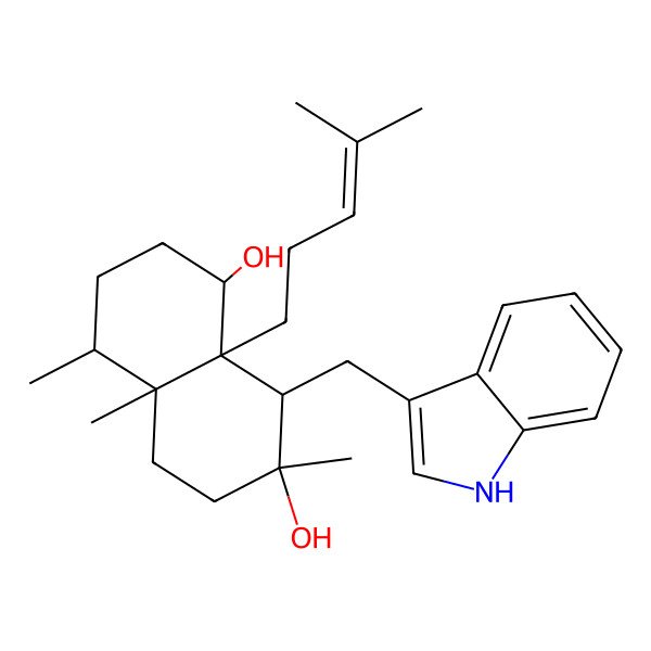 2D Structure of 8-(1H-indol-3-ylmethyl)-4,4a,7-trimethyl-8a-(4-methylpent-3-enyl)-2,3,4,5,6,8-hexahydro-1H-naphthalene-1,7-diol