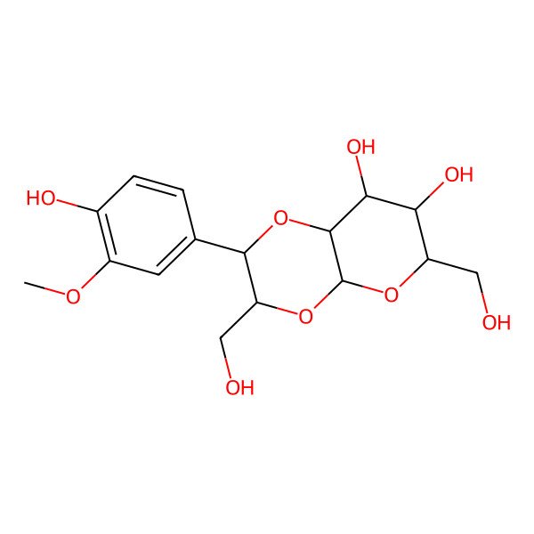 2D Structure of (2S,3S,4aS,6R,7S,8S,8aR)-2-(4-hydroxy-3-methoxyphenyl)-3,6-bis(hydroxymethyl)-3,4a,6,7,8,8a-hexahydro-2H-pyrano[2,3-b][1,4]dioxine-7,8-diol