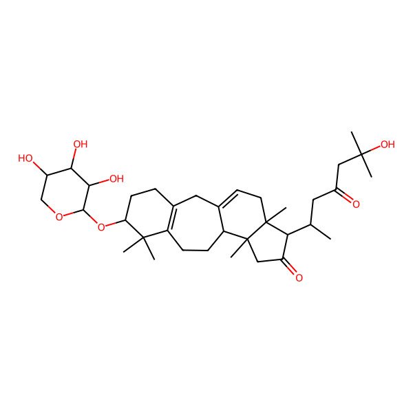 2D Structure of (6S,11R,12S,15R,16R)-15-[(2R)-6-hydroxy-6-methyl-4-oxoheptan-2-yl]-7,7,12,16-tetramethyl-6-[(2S,3R,4S,5S)-3,4,5-trihydroxyoxan-2-yl]oxytetracyclo[9.7.0.03,8.012,16]octadeca-1(18),3(8)-dien-14-one