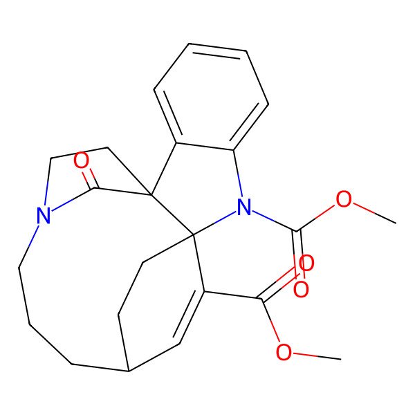 2D Structure of dimethyl (1R,9S,16S)-21-oxo-2,12-diazapentacyclo[14.2.2.19,12.01,9.03,8]henicosa-3,5,7,17-tetraene-2,18-dicarboxylate