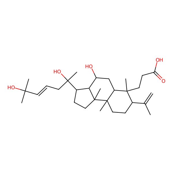 2D Structure of 3-[(3S,3aS,4R,5aR,6S,7S,9aR,9bR)-3-[(E,2S)-2,6-dihydroxy-6-methylhept-4-en-2-yl]-4-hydroxy-6,9a,9b-trimethyl-7-prop-1-en-2-yl-1,2,3,3a,4,5,5a,7,8,9-decahydrocyclopenta[a]naphthalen-6-yl]propanoic acid