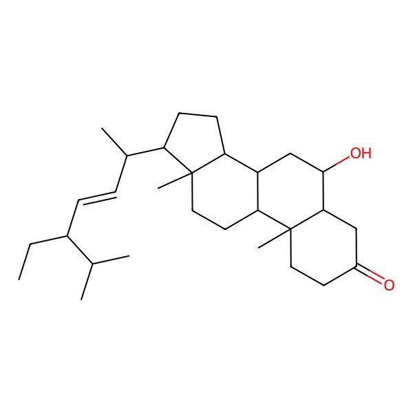 2D Structure of (5S,6R,8S,9S,10R,13R,14S,17R)-17-[(E,2R,5S)-5-ethyl-6-methylhept-3-en-2-yl]-6-hydroxy-10,13-dimethyl-1,2,4,5,6,7,8,9,11,12,14,15,16,17-tetradecahydrocyclopenta[a]phenanthren-3-one