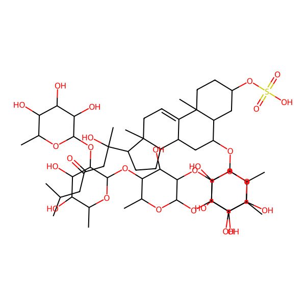 2D Structure of [(3S,5S,6S,8S,10S,13S,14S,17S)-6-[(2R,3R,4S,5R,6R)-4-[(2S,3R,4S,5S,6R)-5-[(2S,3R,4S,5R,6R)-4,5-dihydroxy-6-methyl-3-[(2S,3R,4S,5R,6R)-3,4,5-trihydroxy-6-methyloxan-2-yl]oxyoxan-2-yl]oxy-4-hydroxy-6-methyl-3-[(2S,3R,4S,5S,6R)-3,4,5-trihydroxy-6-methyloxan-2-yl]oxyoxan-2-yl]oxy-3,5-dihydroxy-6-methyloxan-2-yl]oxy-17-[(2S)-2-hydroxy-6-methyl-4-oxoheptan-2-yl]-10,13-dimethyl-2,3,4,5,6,7,8,12,14,15,16,17-dodecahydro-1H-cyclopenta[a]phenanthren-3-yl] hydrogen sulfate